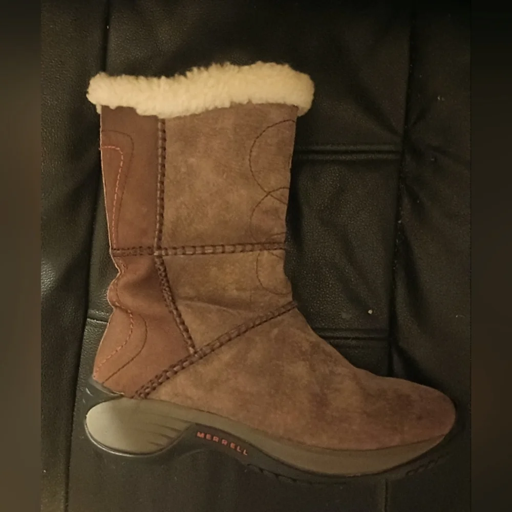 Merrell Women's Size 7.5 Encore Peak Coffee Bean Brown Suede Fur Lined Boots - Picture 1 of 1
